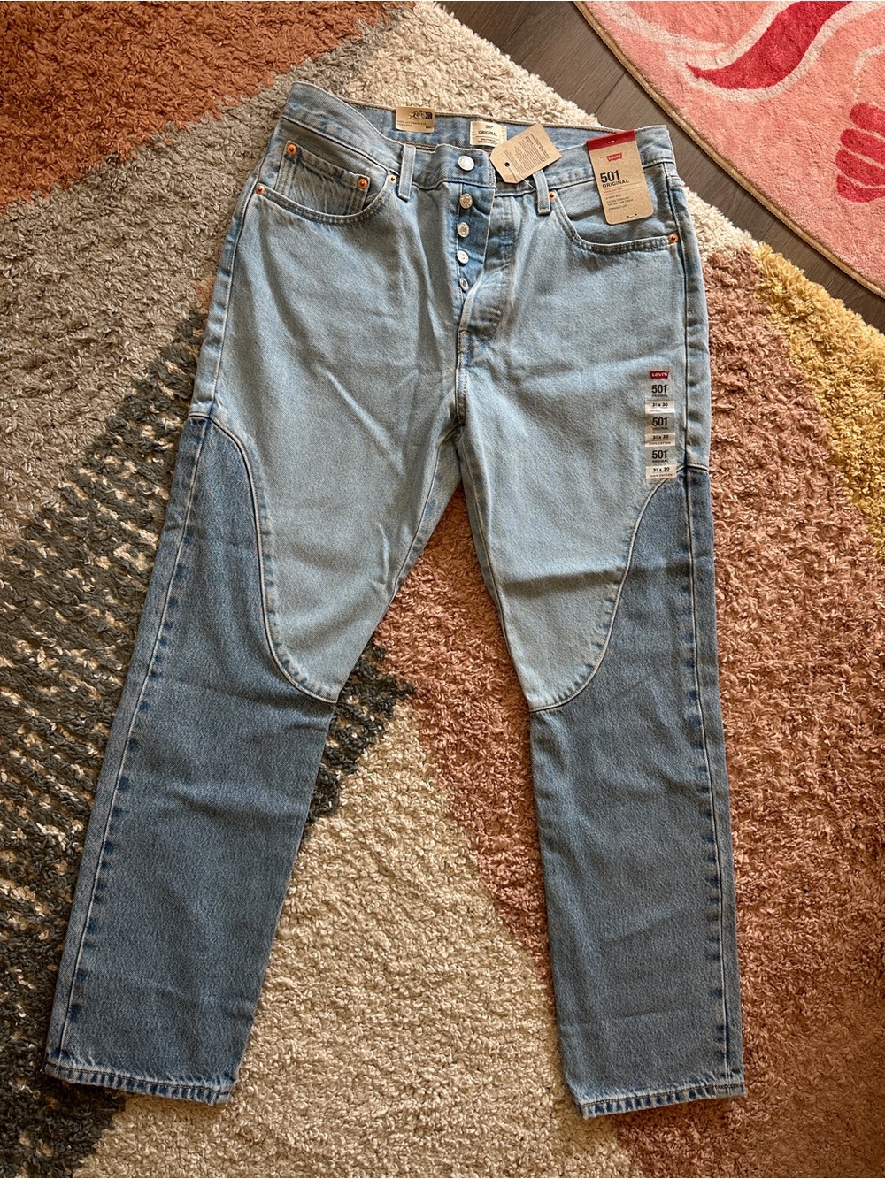 Levi's 501 - Dual Denim Jeans - 31x30 - fun geometric denim detailing